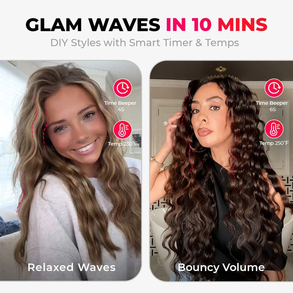 TYMO ROVY - 1.25-Inch Beach Waves Curling Wand, Ionic Ceramic 3-Barrel Crimper for Women, Dual Voltage, Anti-Scald, Reduces Frizz & Heat Damage, Easy to Use, Mermaid Waves, Travel Friendly