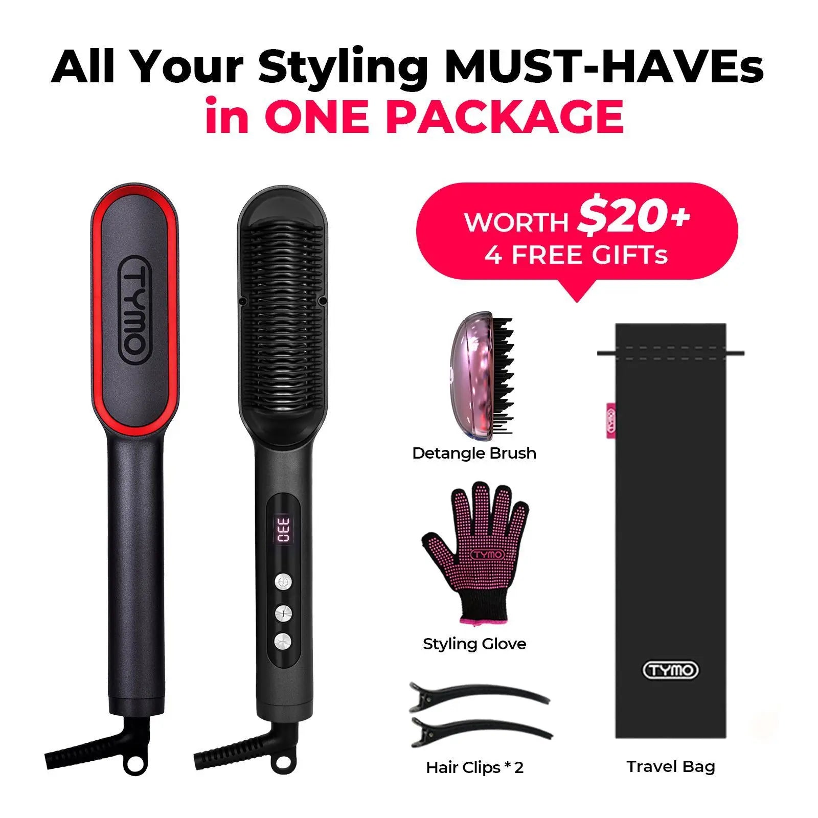 TYMO RING Series - TYMO RING or TYMO RING plus or TYMO FLIPRO 2-In-1 Straightener Comb for Frizz-Free Styling, Ionic Titanium Brush, 9 Temp & LED, Multifunctional Brush, Fast Heat, Each Sold Separately; Summervibes Plancha De Cabello Gift Hair Flat Iron