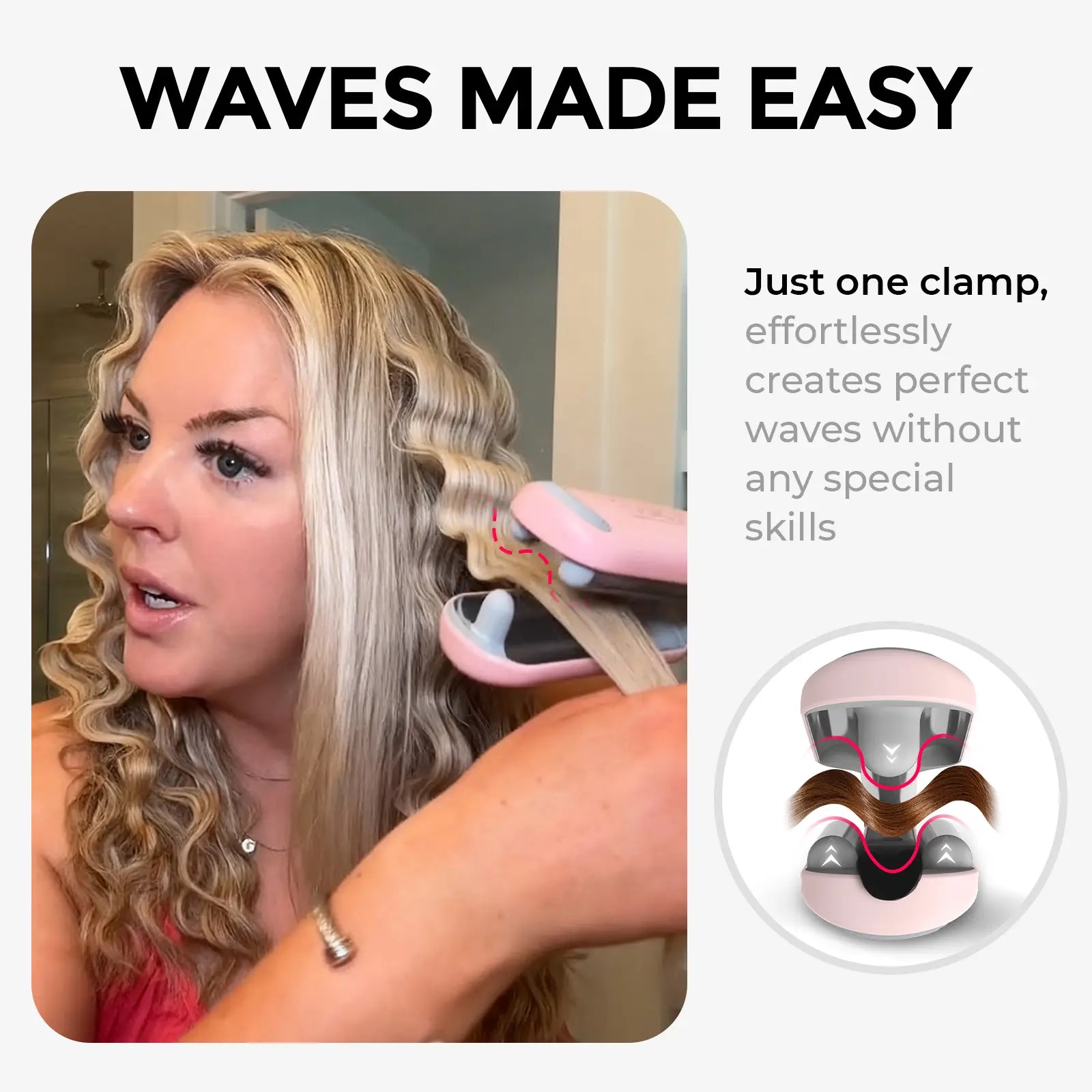 TYMO ROVY - 1.25-Inch Beach Waves Curling Wand, Ionic Ceramic 3-Barrel Crimper for Women, Dual Voltage, Anti-Scald, Reduces Frizz & Heat Damage, Easy to Use, Mermaid Waves, Travel Friendly